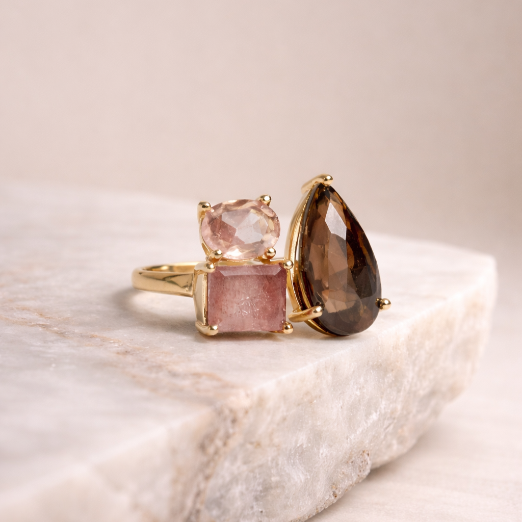 Black Pink Cluster Ring