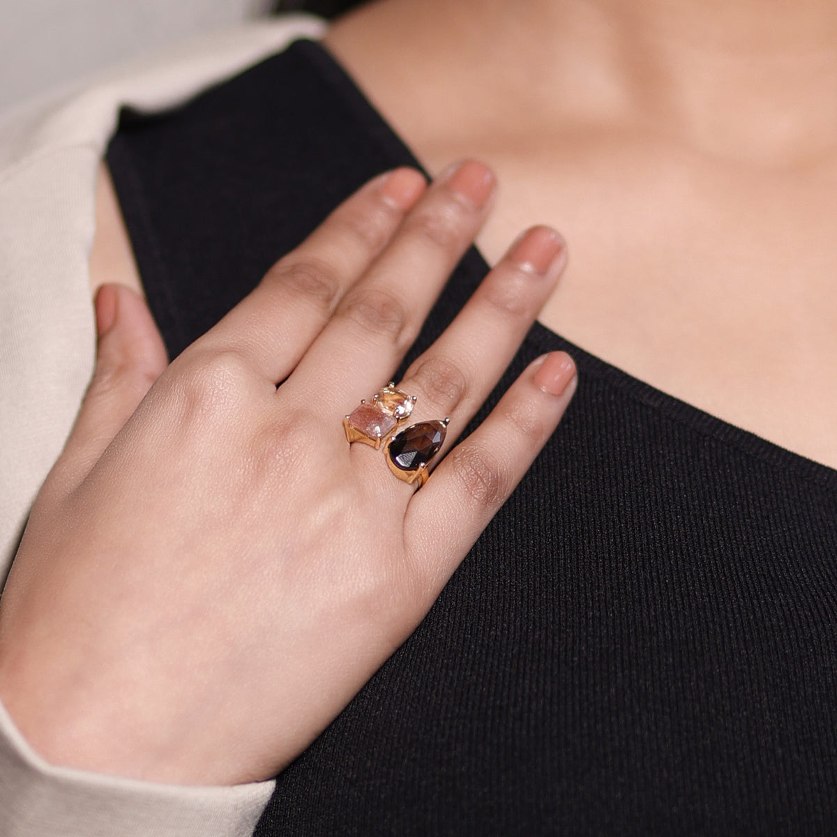 Black Pink Cluster Ring