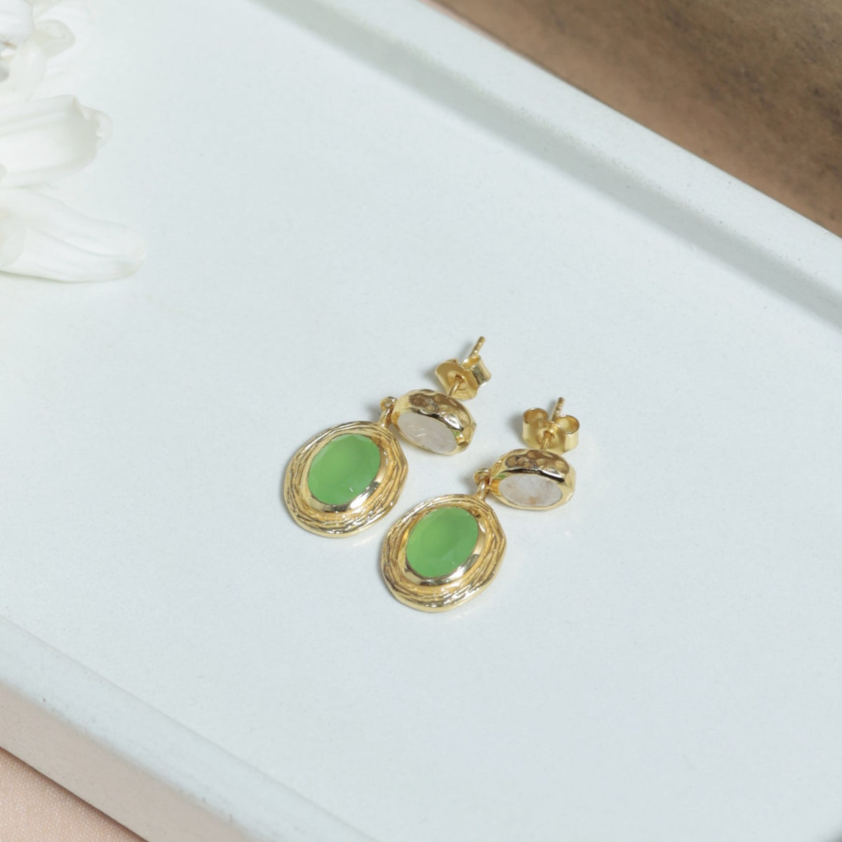 Oval Prehnite Earrings