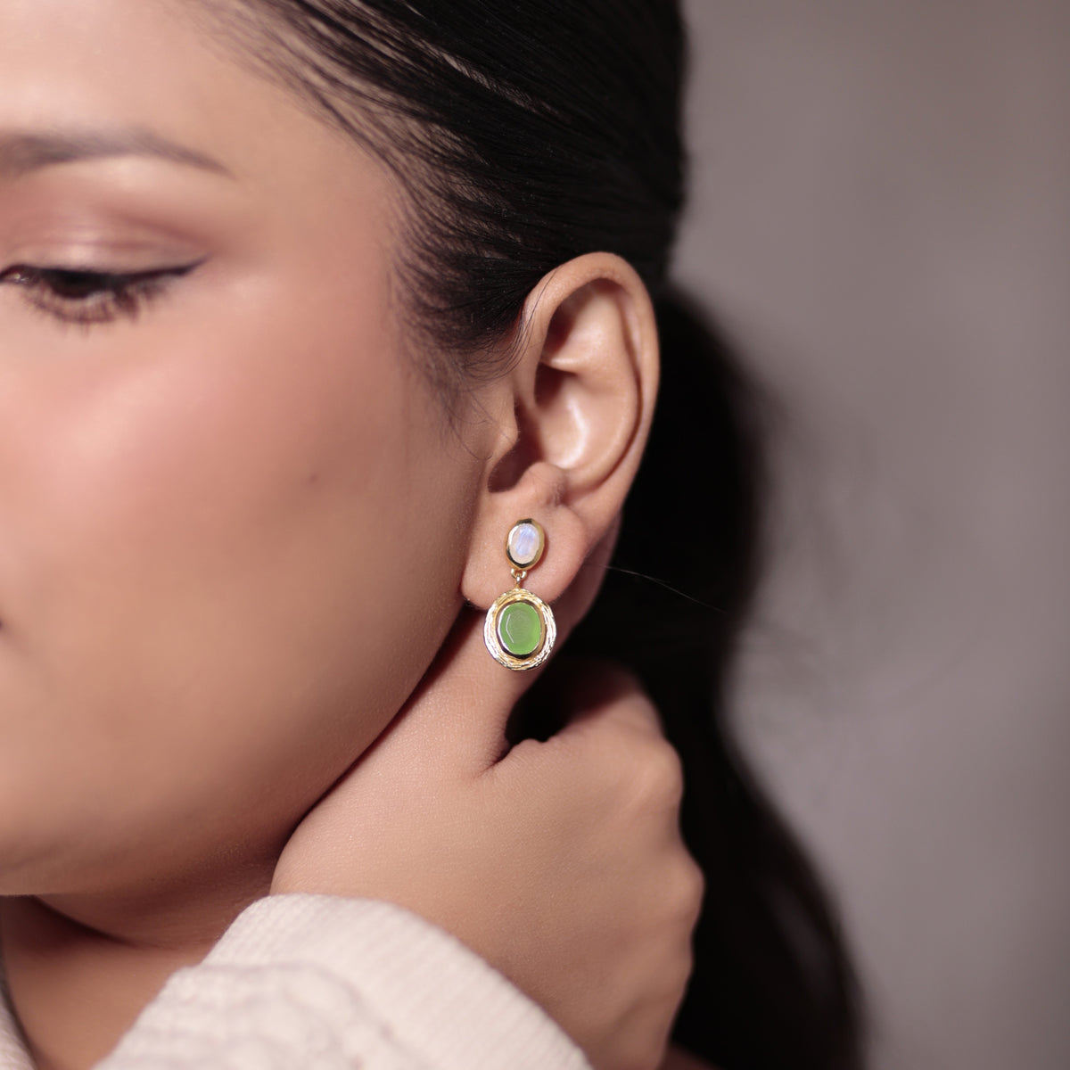 Oval Prehnite Earrings
